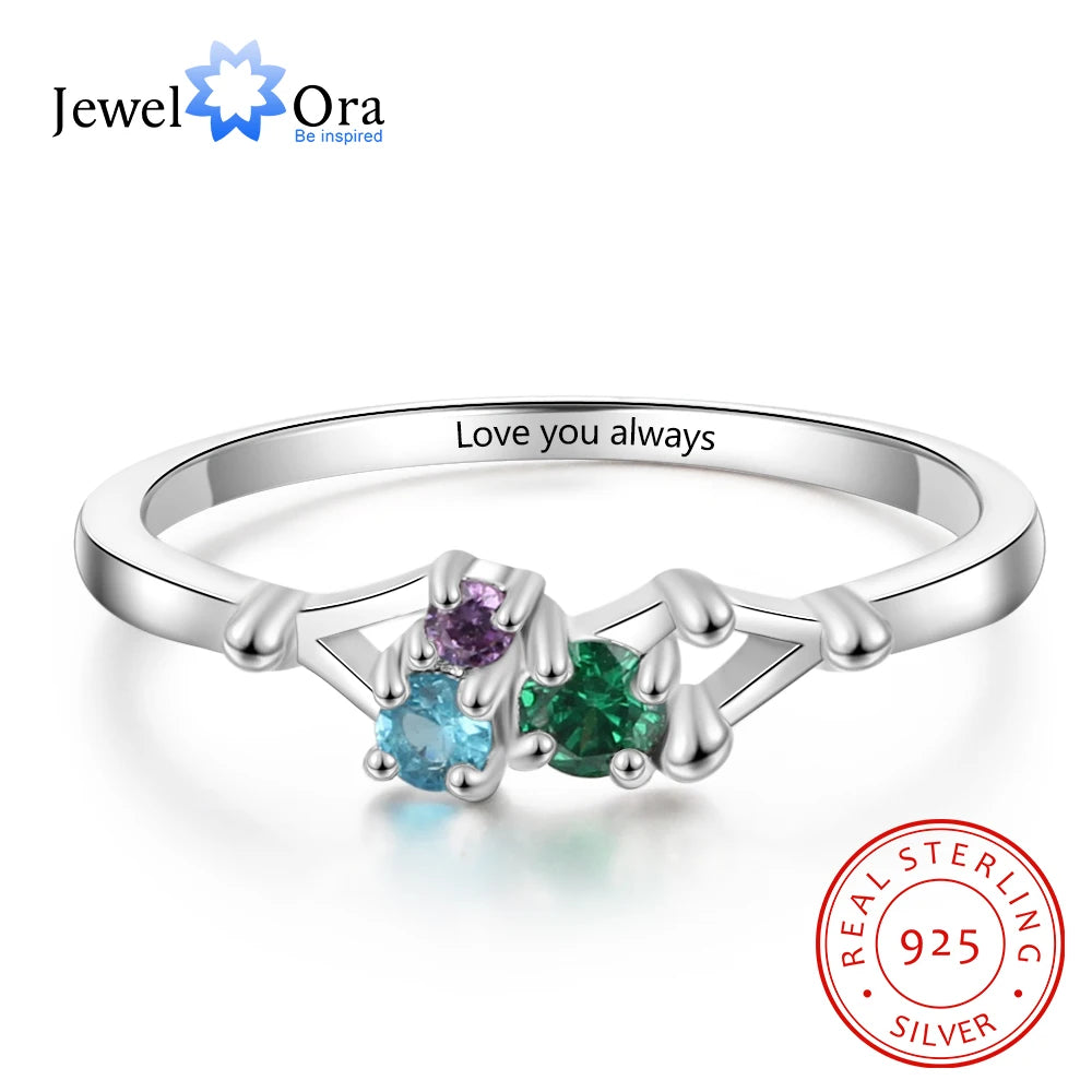 Jewelora 3 Birthstones Personalized Sterling Silver Ring