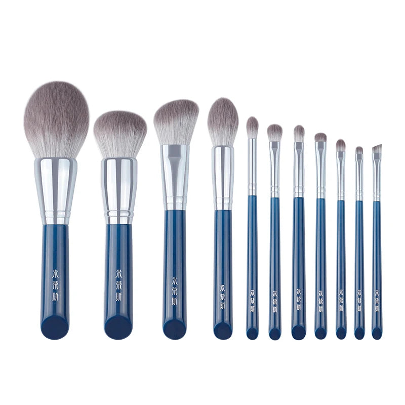 MyDestiny Azure Blue 11pcs Makeup Brush Set&Kit Super Soft Fiber, High Quality Face&Eye Foundation Eyeshadow Powder Brush