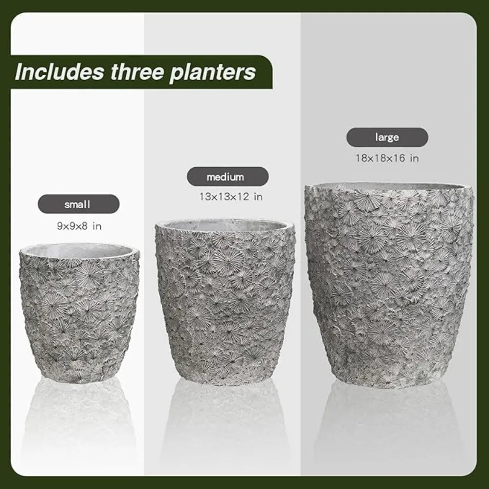 Round Concrete Planter Set Of 3 With Drainage Holes
