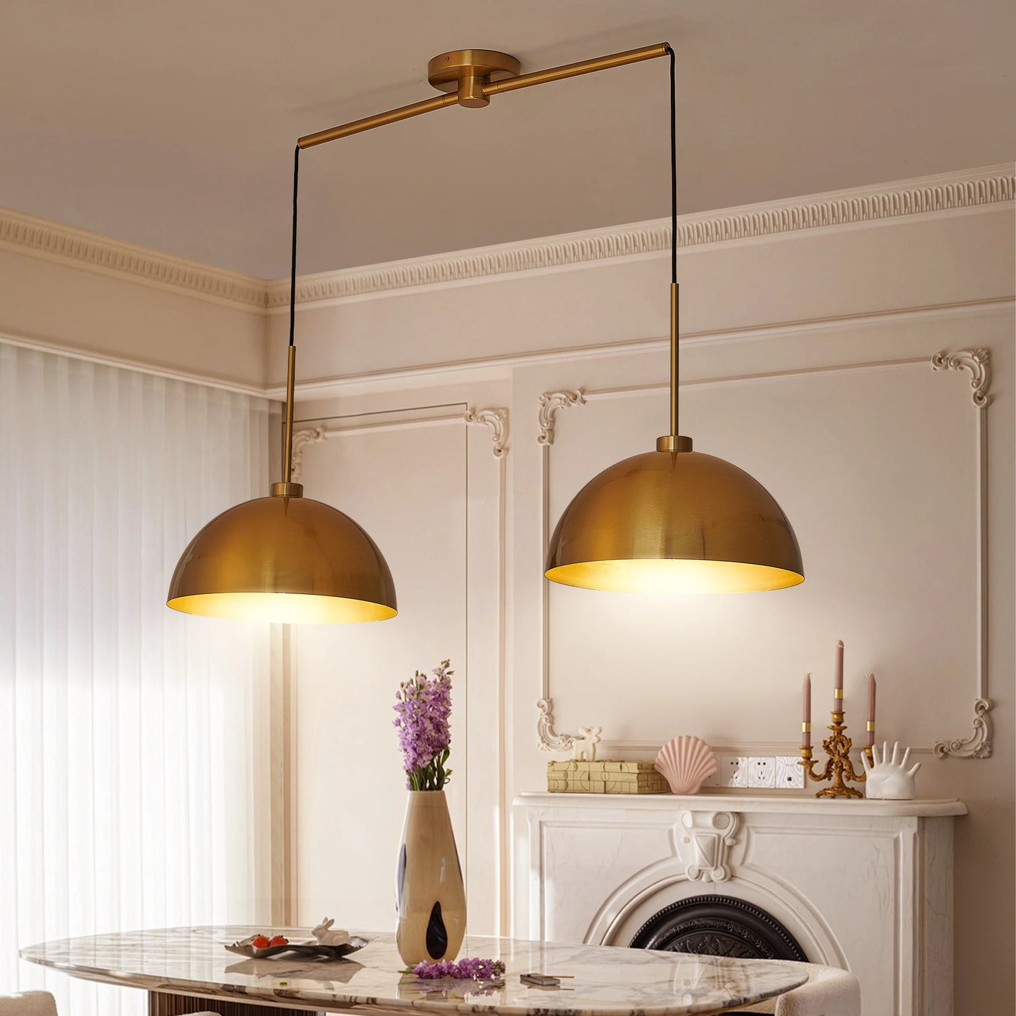 Industrial Modern Copper Color Double Pendant Light, Adjustable Ceiling Hanging Lamp,Stylish and Durable Lighting(No Bulbs)