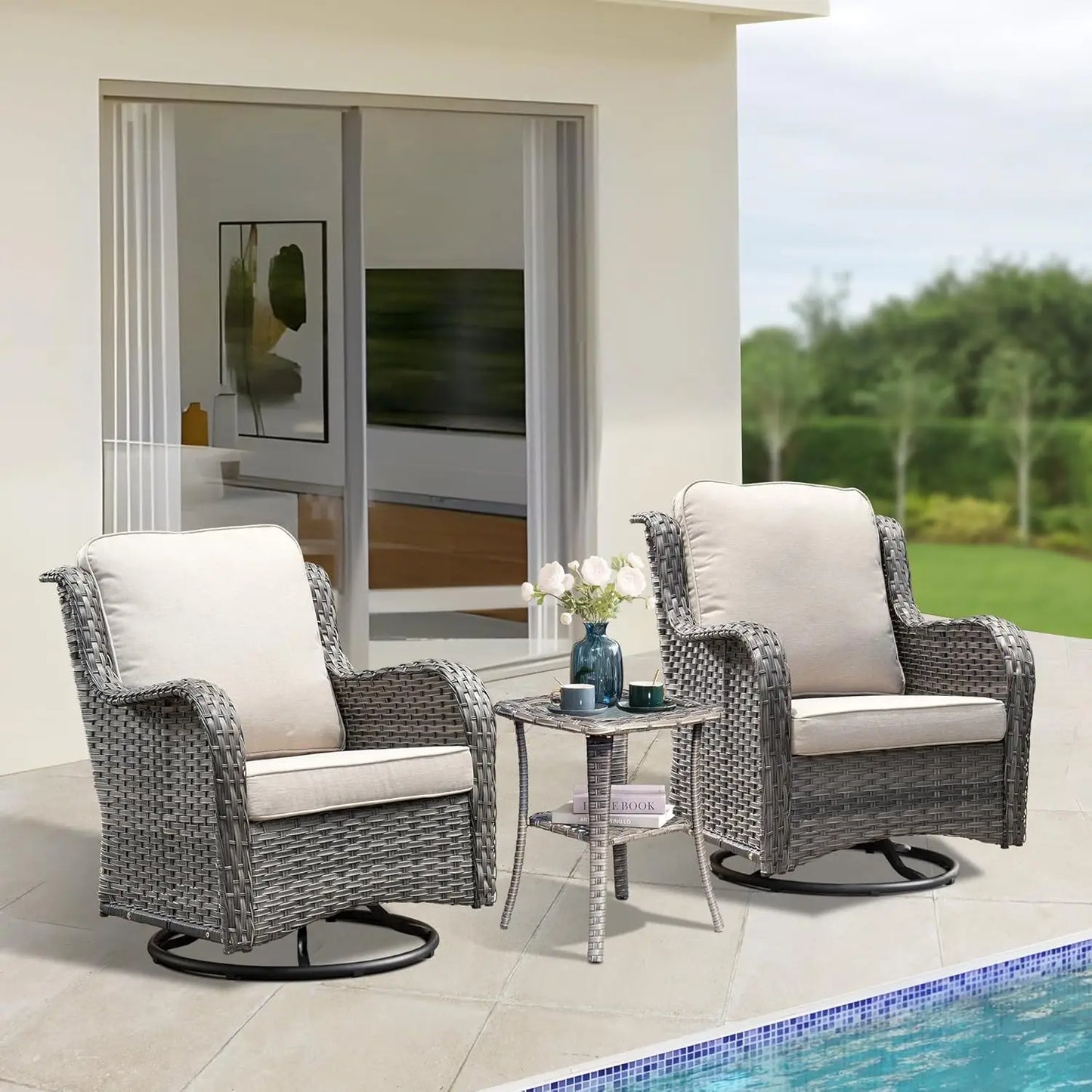 Angduo Outdoor Swivel Rocker Chair Set Of 2 Wicker Glider