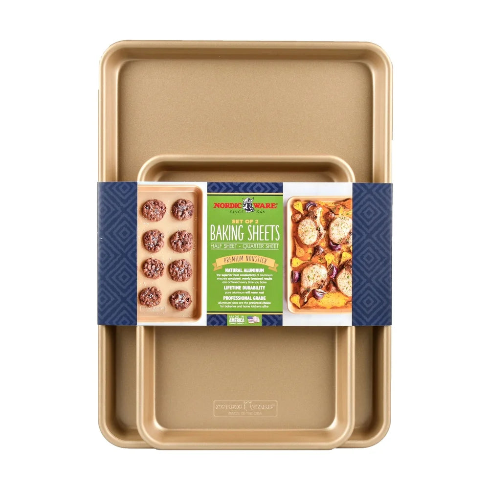 Nonstick Baking Sheets Set of 2 Metal Cookie and Baking Pans Rectangular Kitchen Cookware Baking Roasting Easy Cleanup