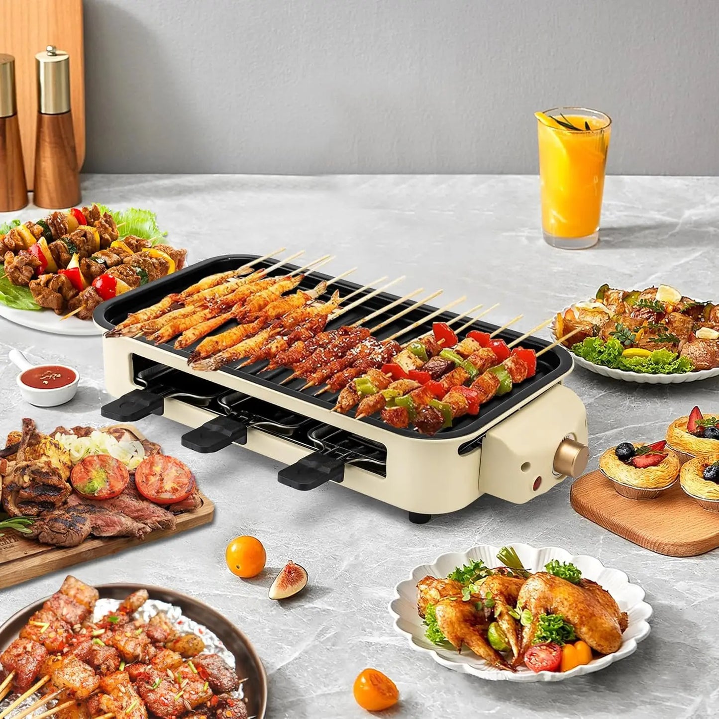 Electric Smoke-free Indoor Barbecue Grill, Detachable Board, Adjustable Temperature, Non Stick Cooking,Portable Barbecue Grill