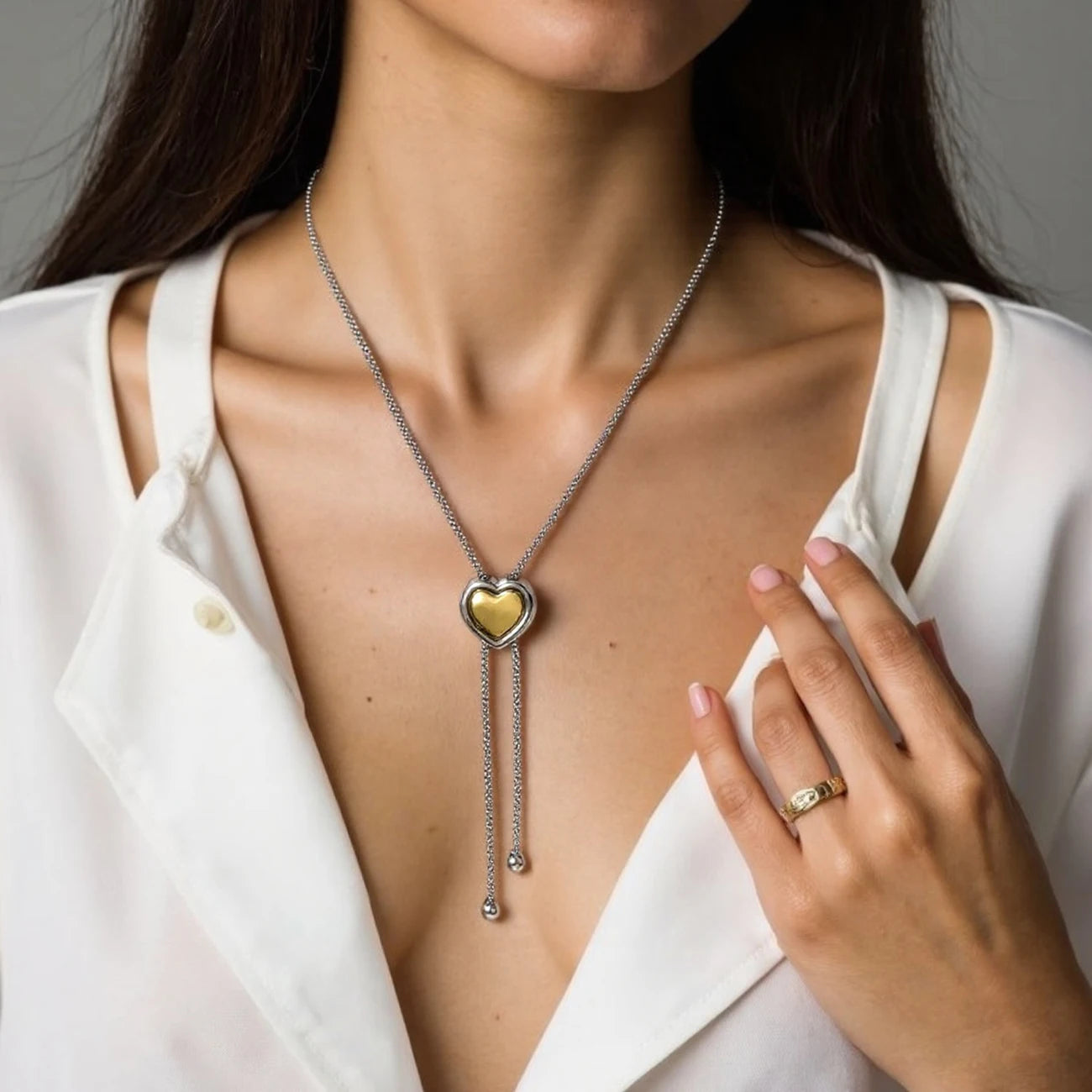 KABOLONG Stainless Steel Heart Necklace With Adjustable Y Shape