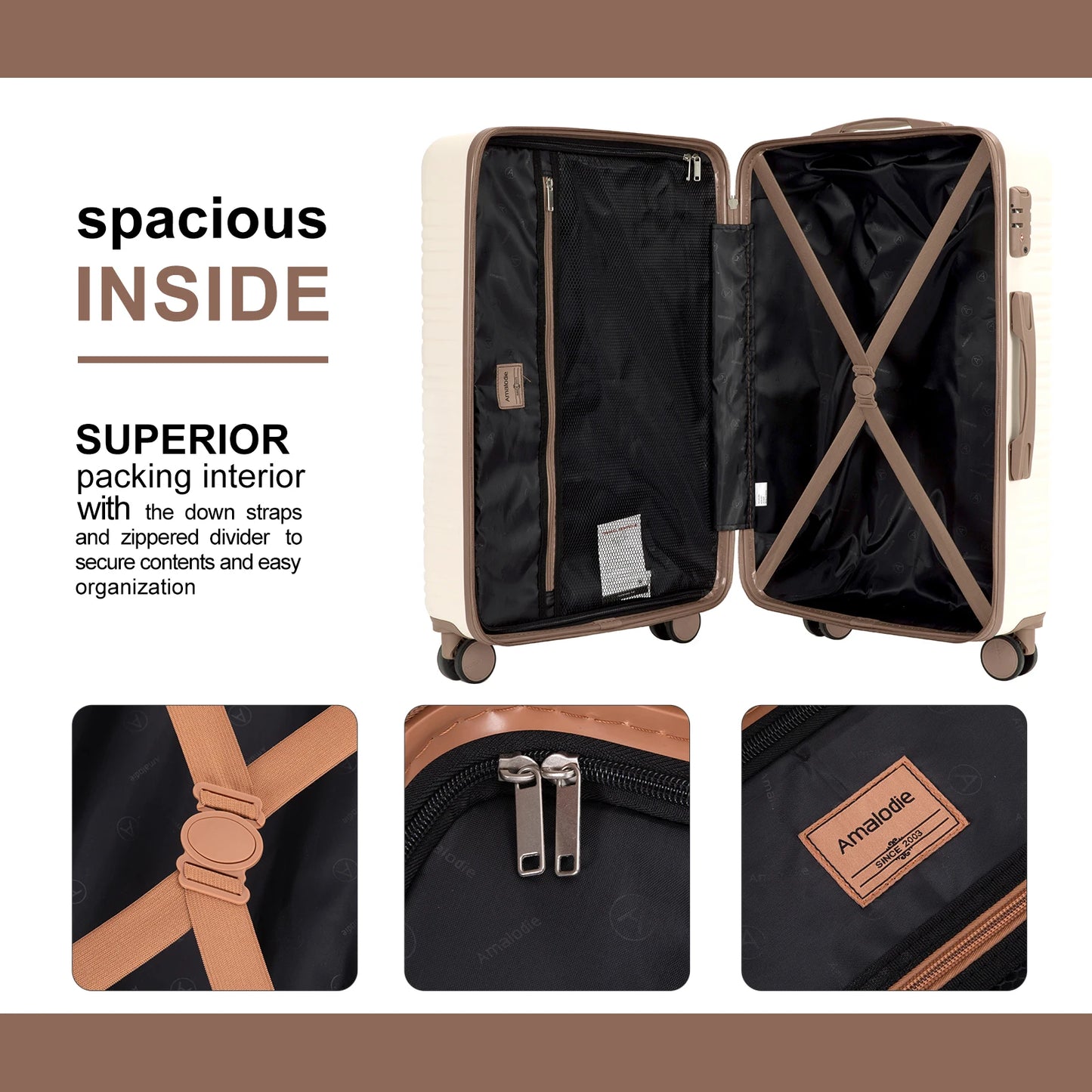 Amalodiecn 5 Piece Luggage Set Hardside Spinner TSA Lock