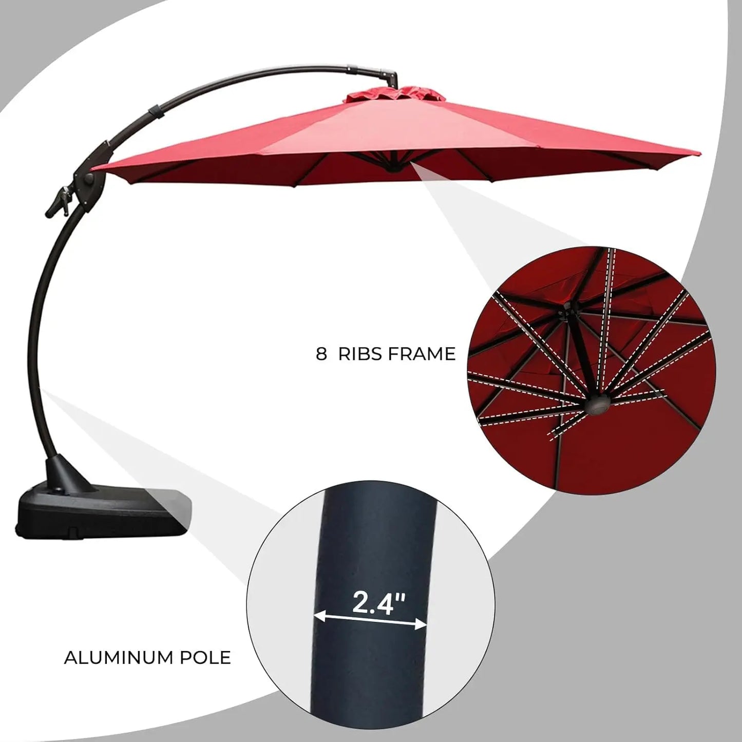 Grand Patio Outdoor Cantilever Aluminum Umbrella With Base