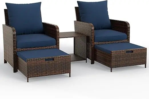 Outdoor Wicker Balcony Furniture With Ottoman Side Table