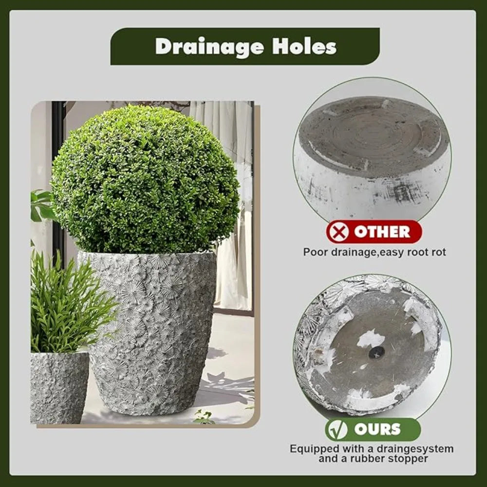 Round Concrete Planter Set Of 3 With Drainage Holes