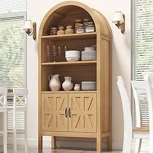 Arched Storage Cabinet With Drawer And Adjustable Shelves