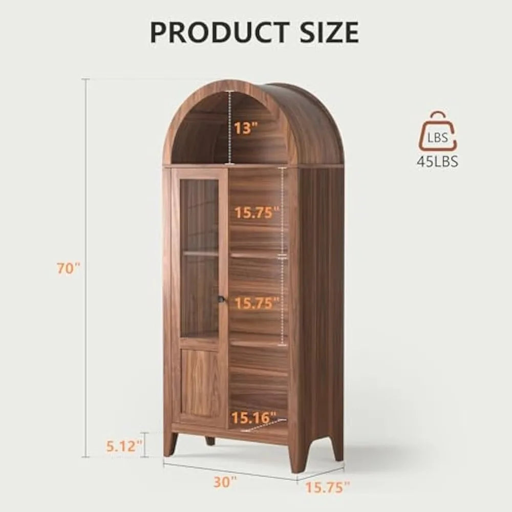 Vintage Arch Top Display Cabinet With Glass Doors 4 Tier
