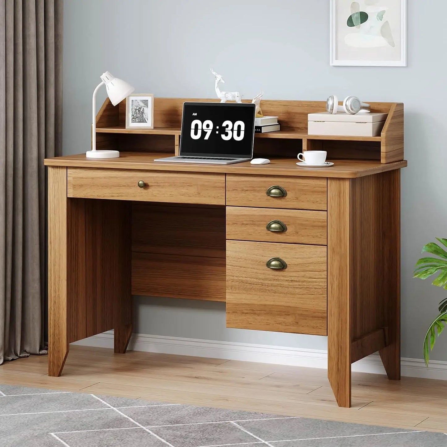 HUANZHUANG L Shaped Computer Desk With Monitor Stand Drawers
