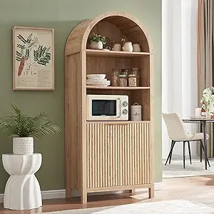 MKDK Arched Cabinet Bookshelf Bookcase With Fluted Doors