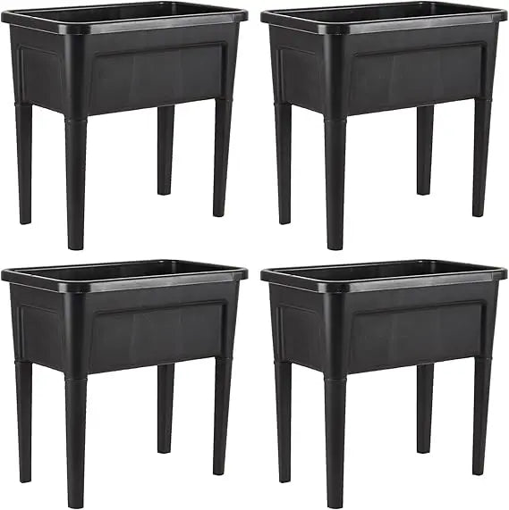 4 Pcs Plastic Raised Garden Beds with Legs,16 Gallon Outdoor Elevated Garden Planter Box,Perfect for Flowers, Vegetables, and He