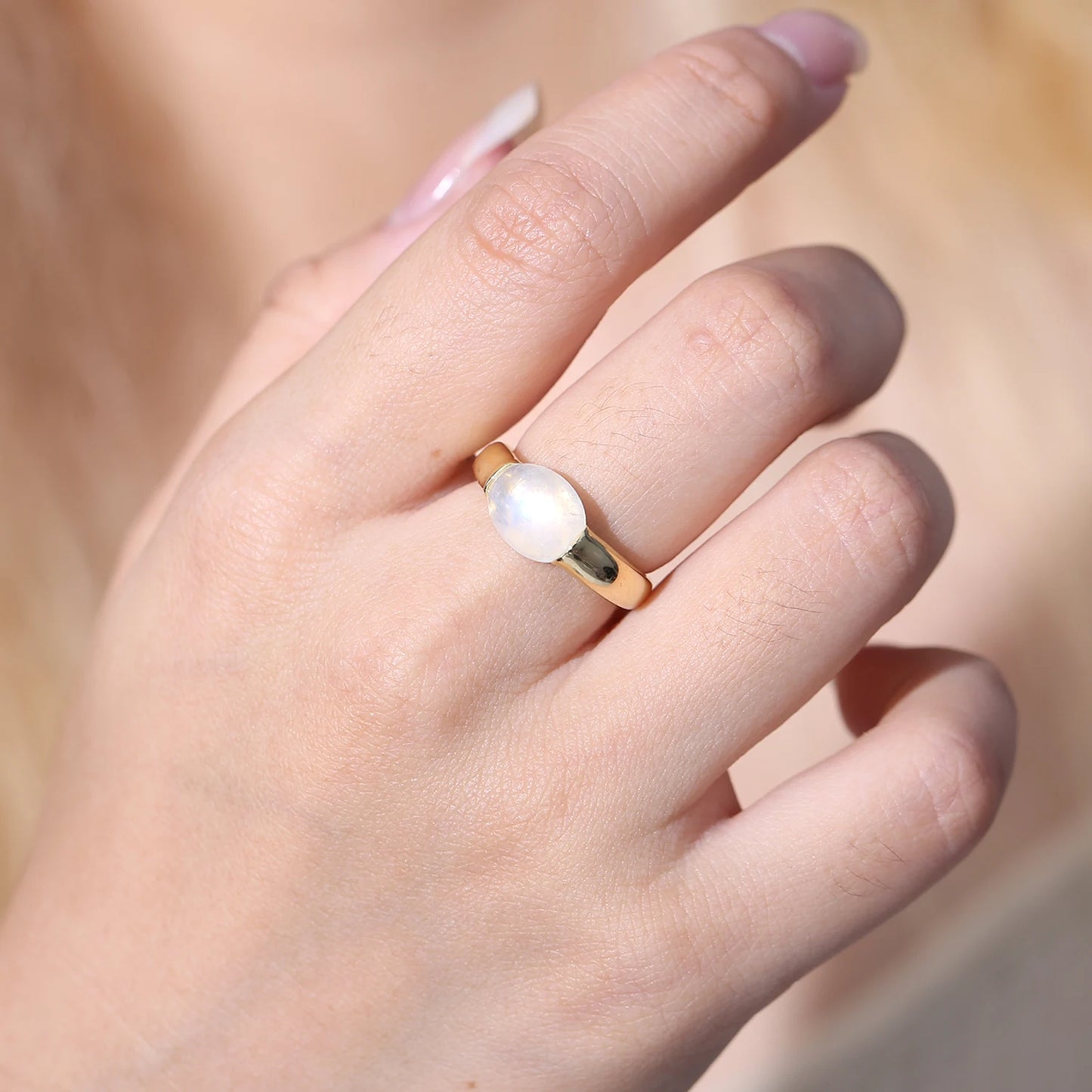 GEM'S BALLET Moonstone Ring 925 Silver Gold Plated Jewelry