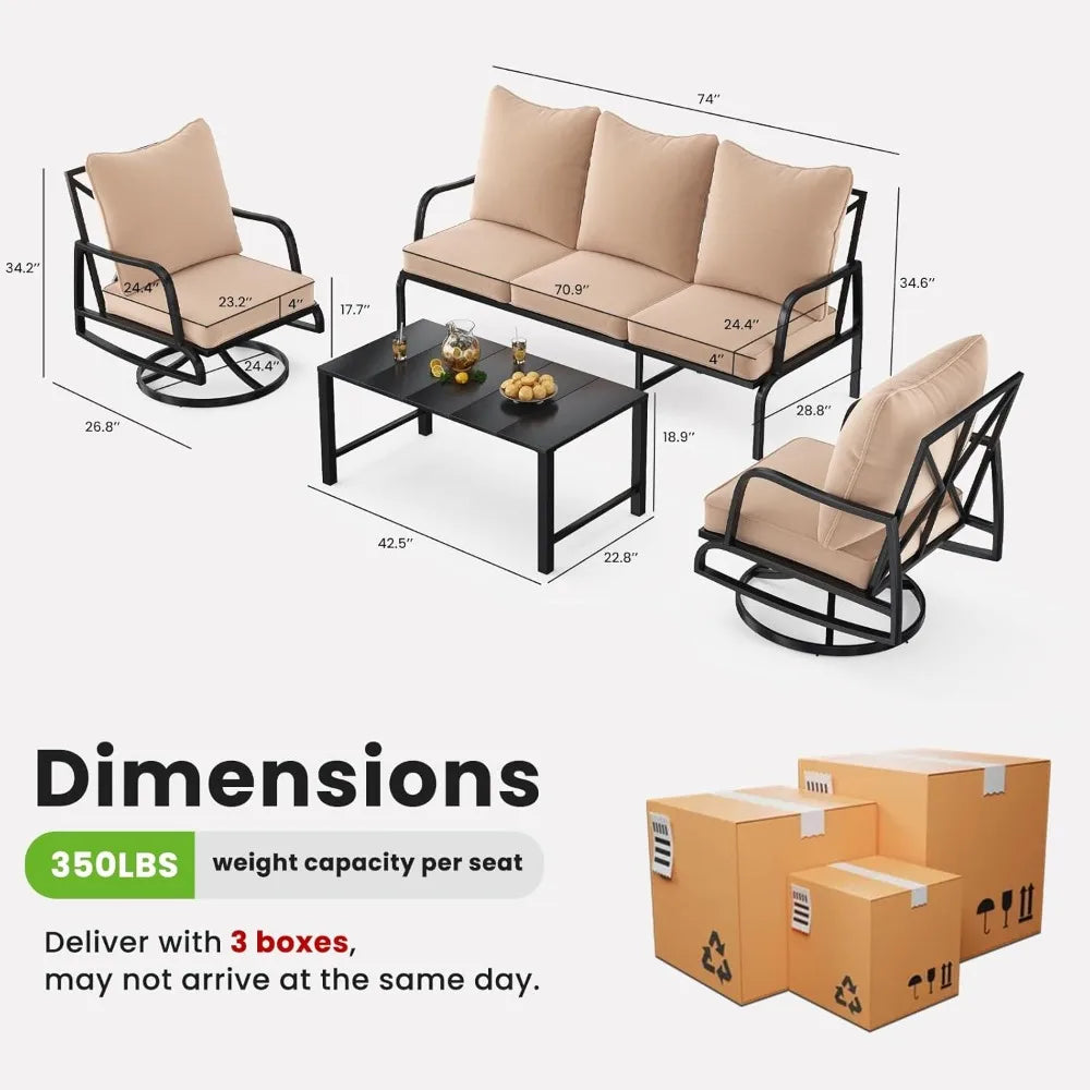 ANGDUO Outdoor Furniture Set 4 Piece Sofa Coffee Table