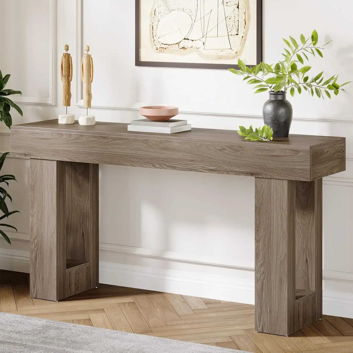 Farmhouse Console Table 63 Inch Long Narrow Sofa Table Behind The Couch Wooden Rectangular Entryway Table for Entrance