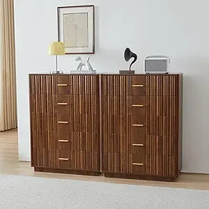Ticify Fluted Double Dresser With Six Drawers Modern Chest