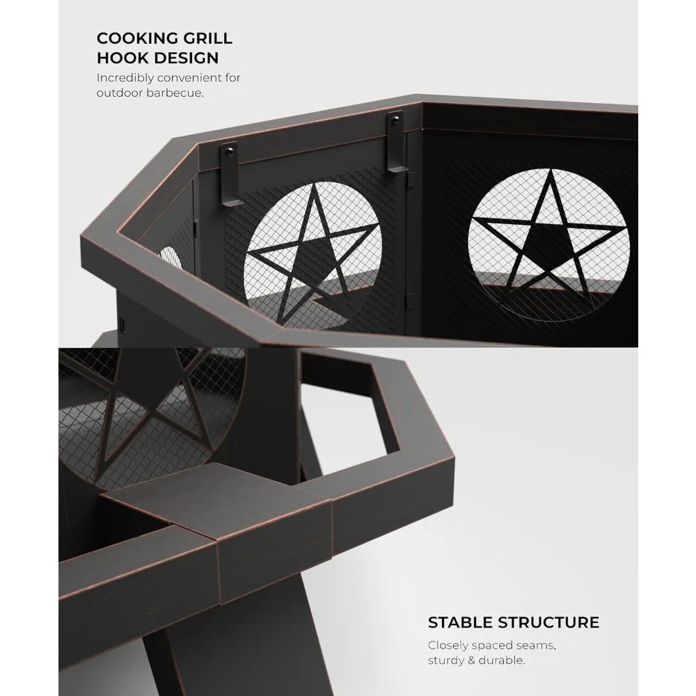S Octagonal Outdoor Fire Pit Grill Wood Burning Heavy Duty