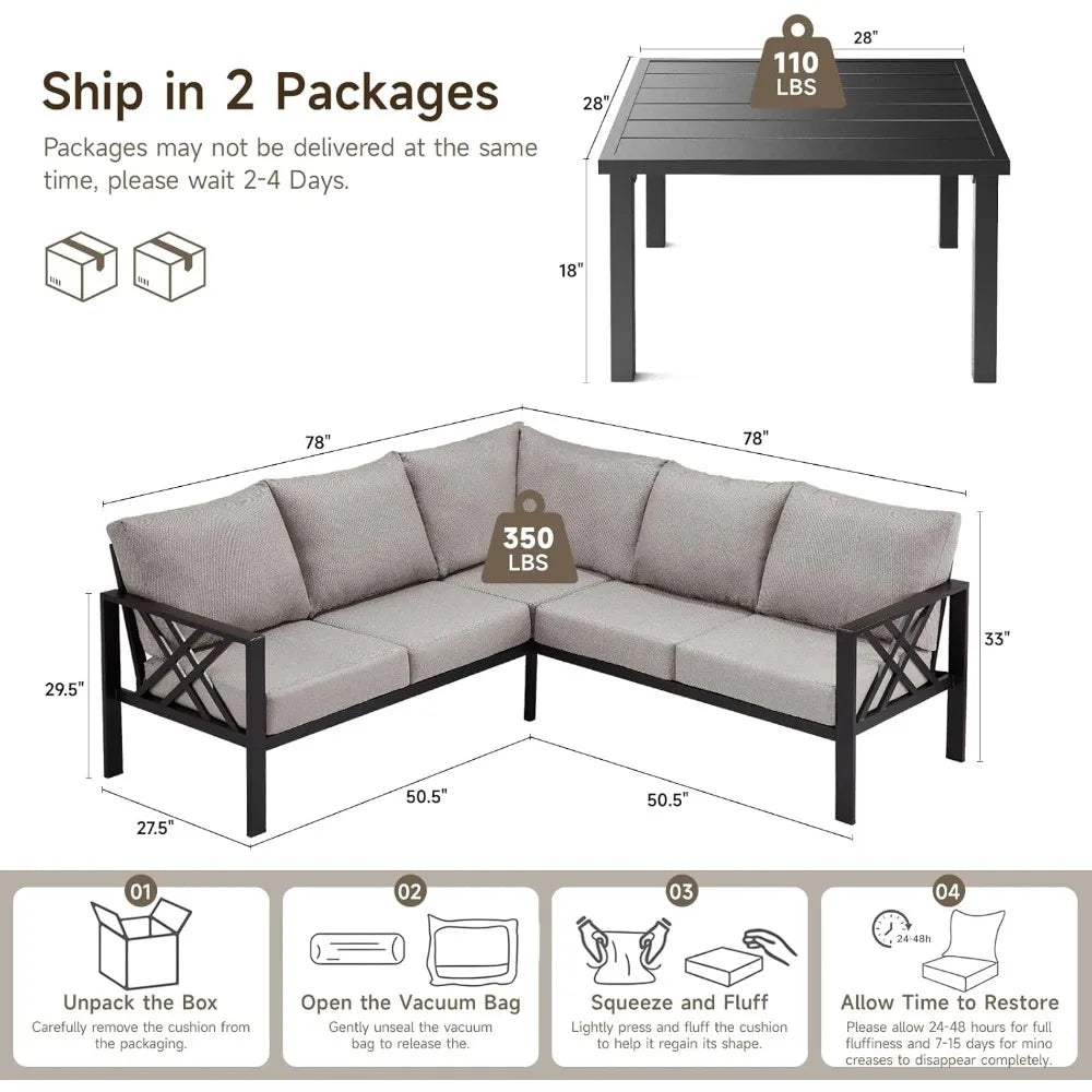 ANGDUO Patio Furniture Set L Shaped Sofa Coffee Table