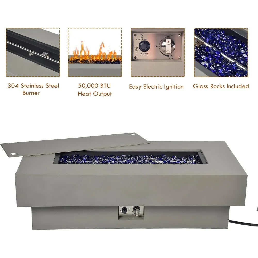 Outdoor 50K BTU Propane Fire Table Rectangular Patio