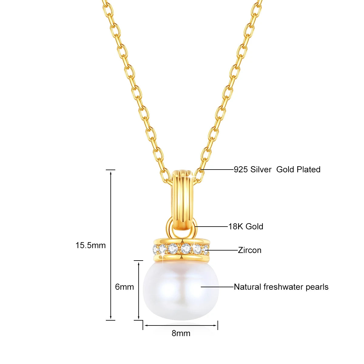 Real 18K Gold Natural Pearl Pendant Necklace with Certificate for Women Anniversary Gift