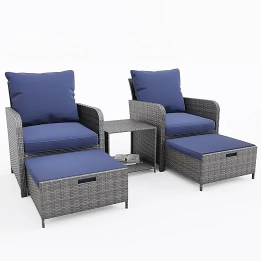 Outdoor Wicker Balcony Furniture With Ottoman Side Table