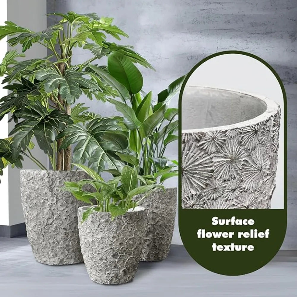 Round Concrete Planter Set Of 3 With Drainage Holes