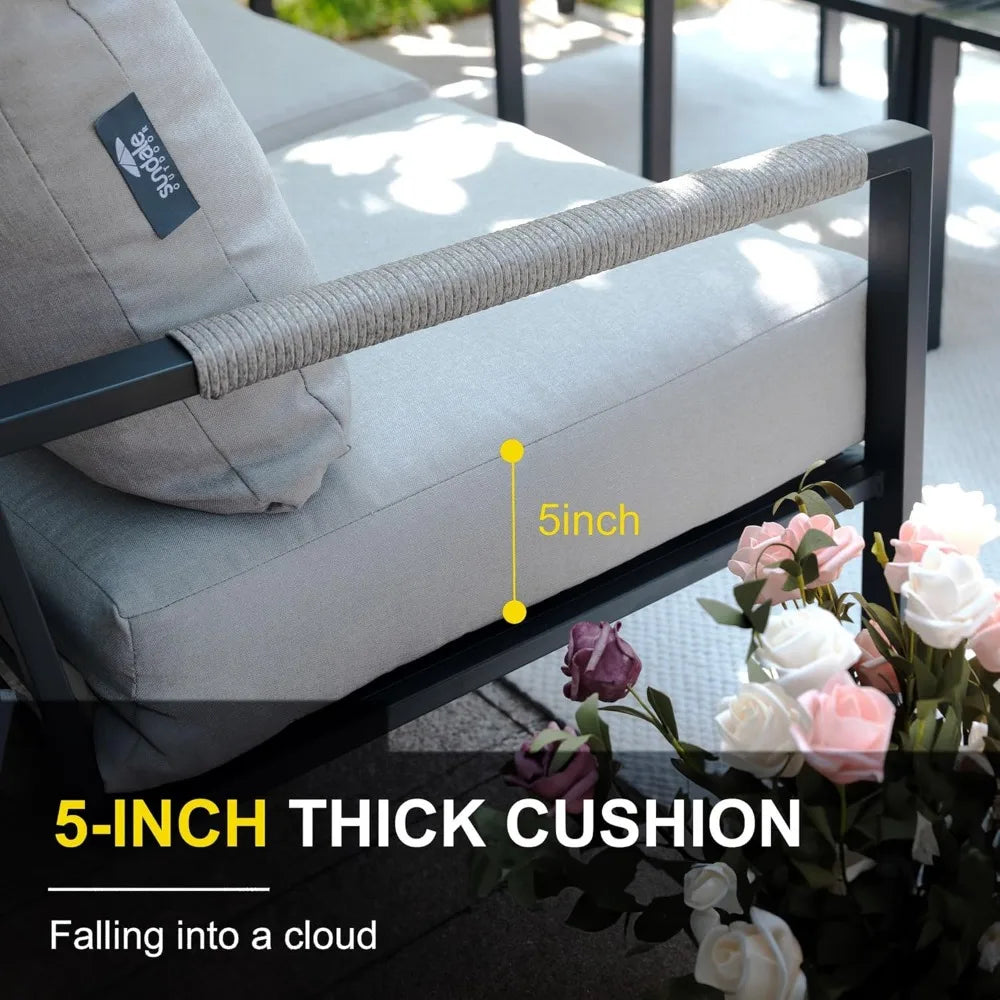 Metal Patio Furniture Set, 5-Piece Modern Patio Set with Sofa and Coffee Tables, Outdoor Furniture Set for Garden, Backyard, Bal