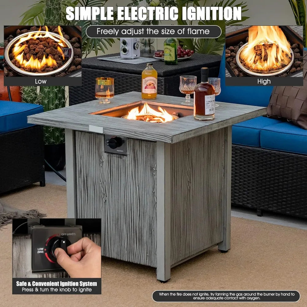 28” Patio Fire Pit Table - 2-in-1 40,000 BTU Gas Square Fire Table with Lid & Lava Rocks, Metal Frame, PVC Protective Cover, CS
