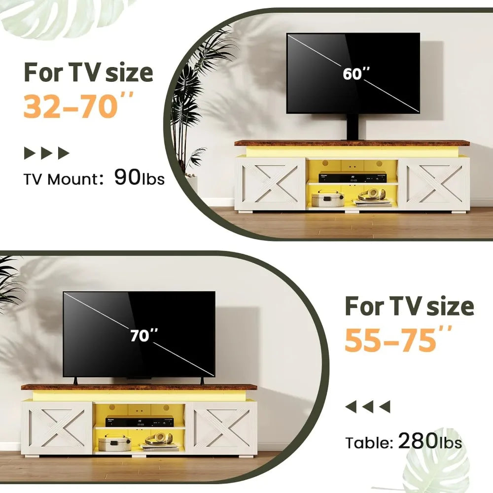 Angduo Farmhouse TV Stand With Mount And Led Light