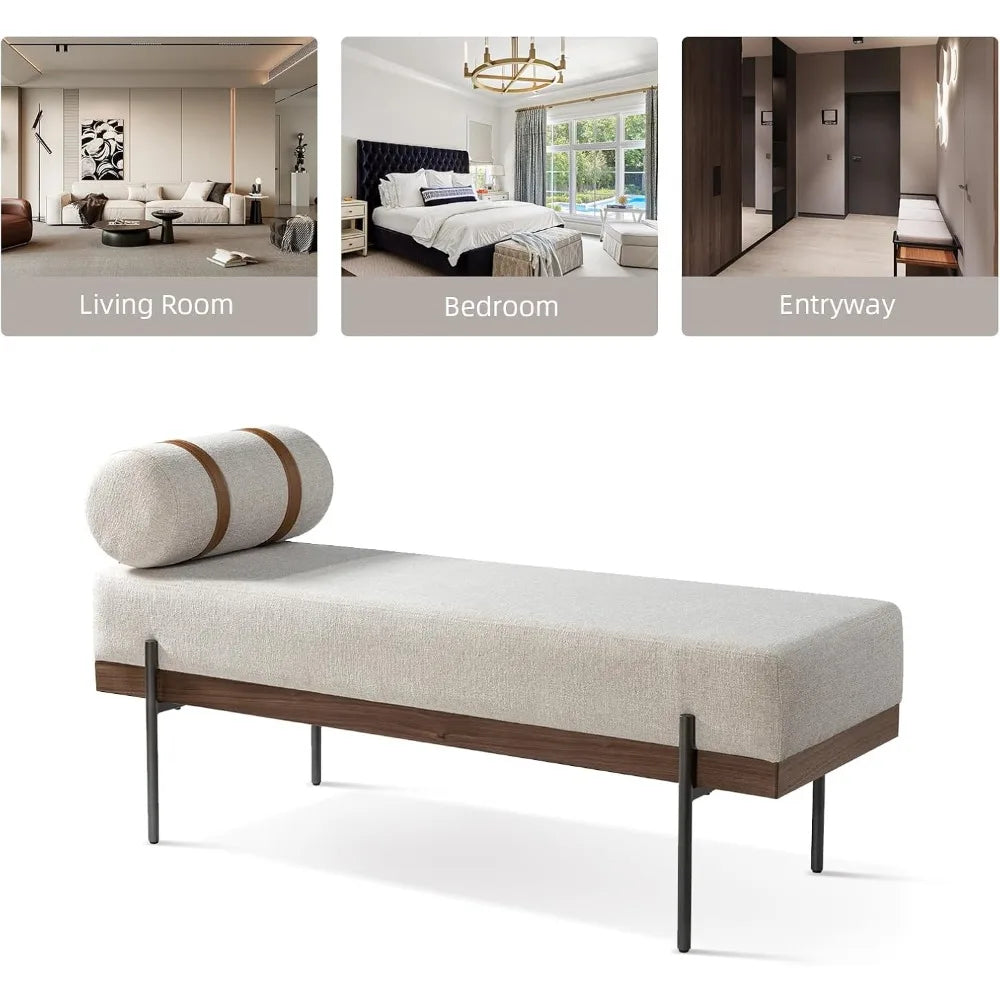 HULALA Home Upholstered Bedroom Bench Removable Pillow