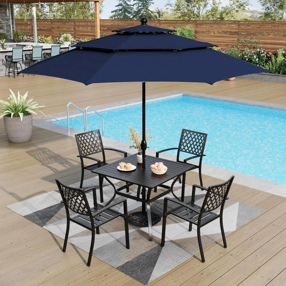 Metal Outdoor Square Dining Table With Umbrella Hole