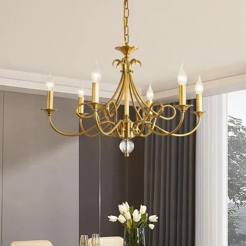 OUFULA Dorian Village Brass Chandelier LED Pendant Lamp