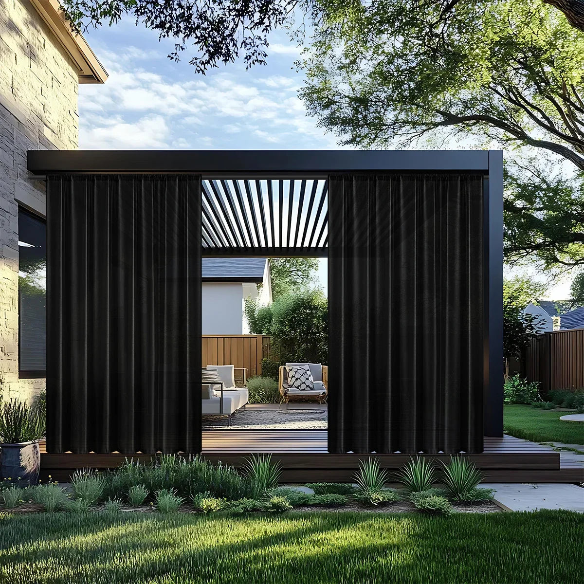 1pc Modern Waterproof Outdoor Curtain, Solid Window Screen, Sheer Curtains for Terrace Balcony Showcase, Summer Curtains