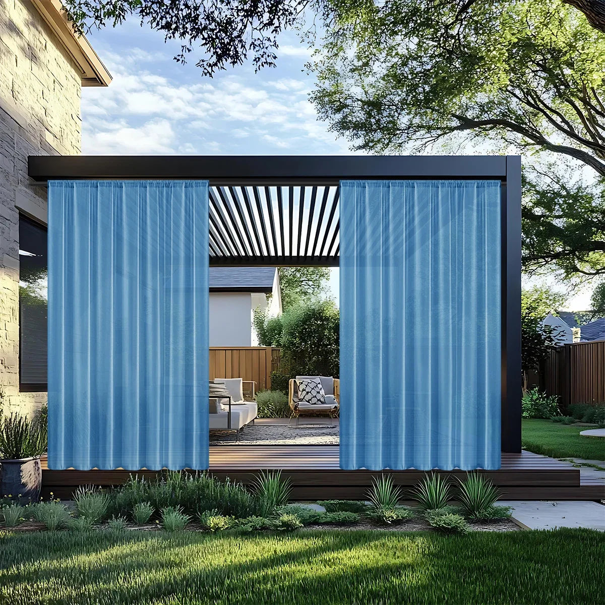 1pc Modern Waterproof Outdoor Curtain, Solid Window Screen, Sheer Curtains for Terrace Balcony Showcase, Summer Curtains