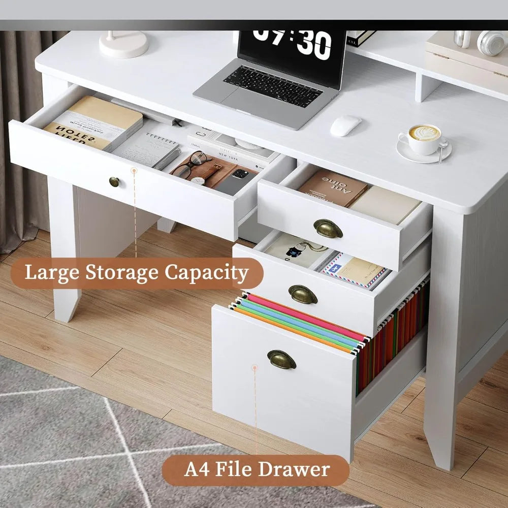 HUANZHUANG L Shaped Computer Desk With Monitor Stand Drawers