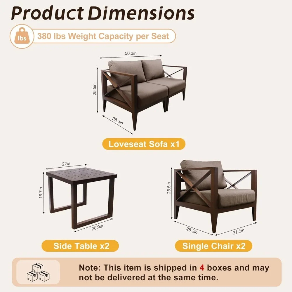 ANGDUO Outdoor Aluminum Patio Set All Weather Sofa Tables
