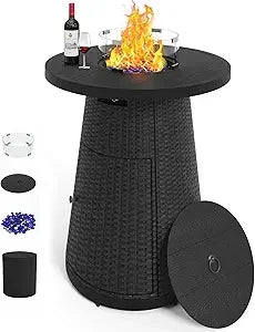 PIZZELLO Propane Fire Pit Table Outdoor Wicker Round