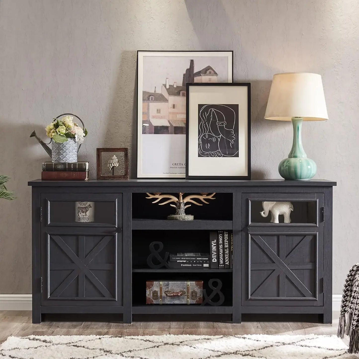 ZUIYU Farmhouse TV Stand Rustic Entertainment Center