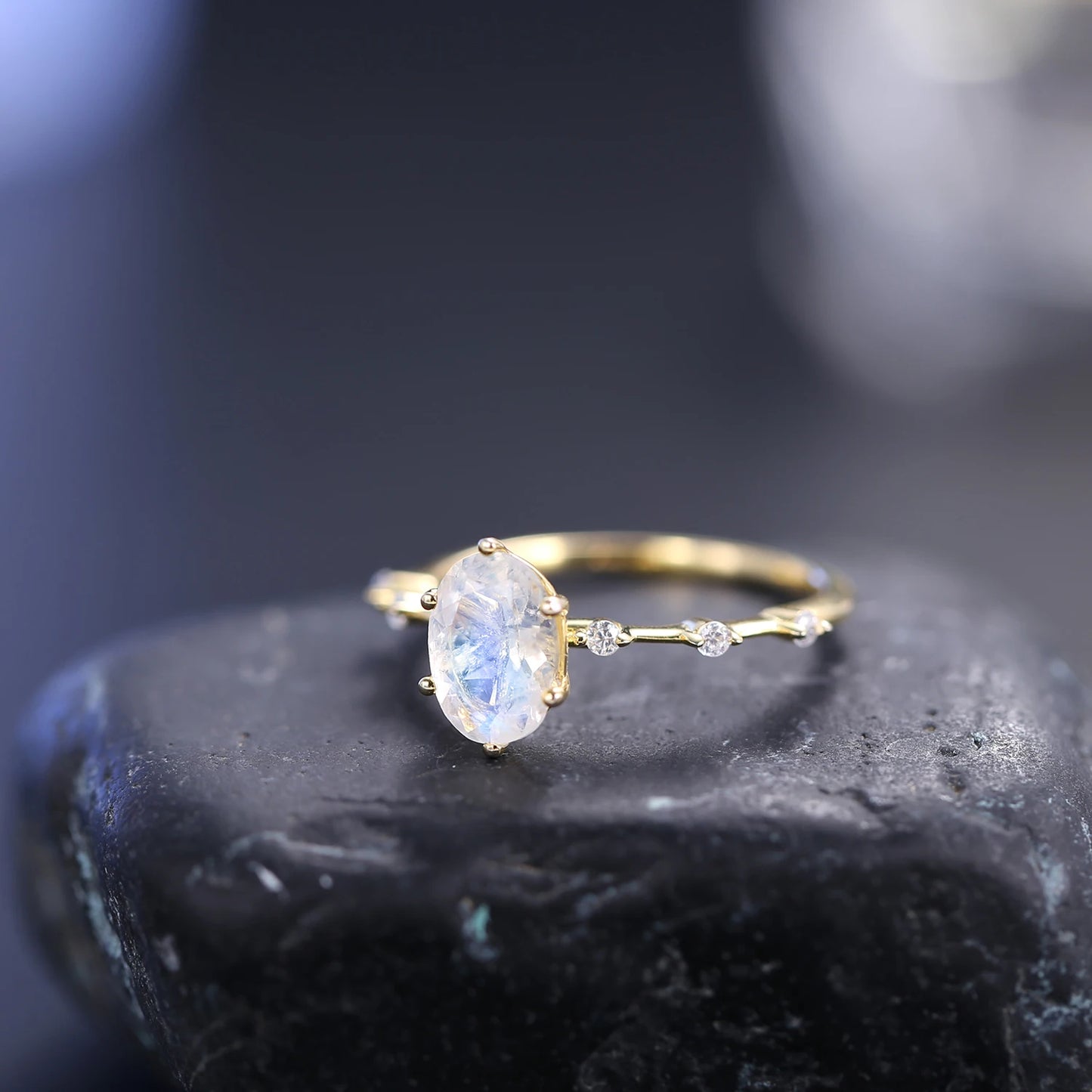 GEM'S BALLET Moonstone Ring 925 Sterling Silver Vintage