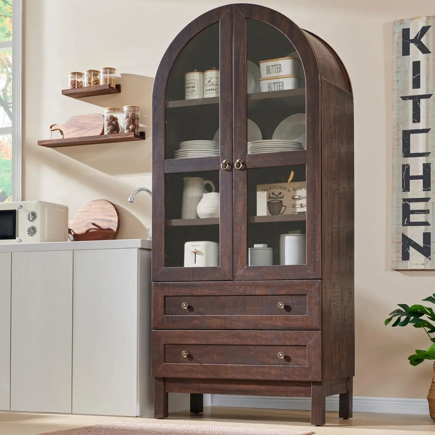 Hign-concerned Modern Farmhouse Arched Kitchen Pantry