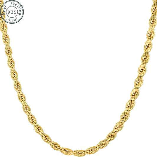 Gold Rope Chain Necklace 24K Real Gold Plated Diamond Cut