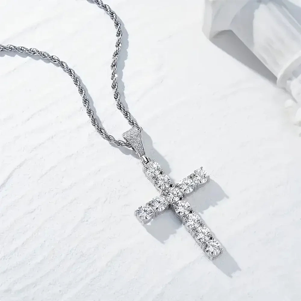 Cross Necklace for Men Gold Necklace for Women Gold Cross Jewelry 14K Silver Plated Solid Iced Cubic Zirconia 925 sterling silve