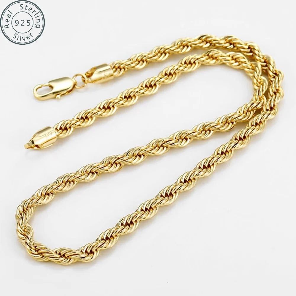 Gold Rope Chain Necklace 24K Real Gold Plated Diamond Cut