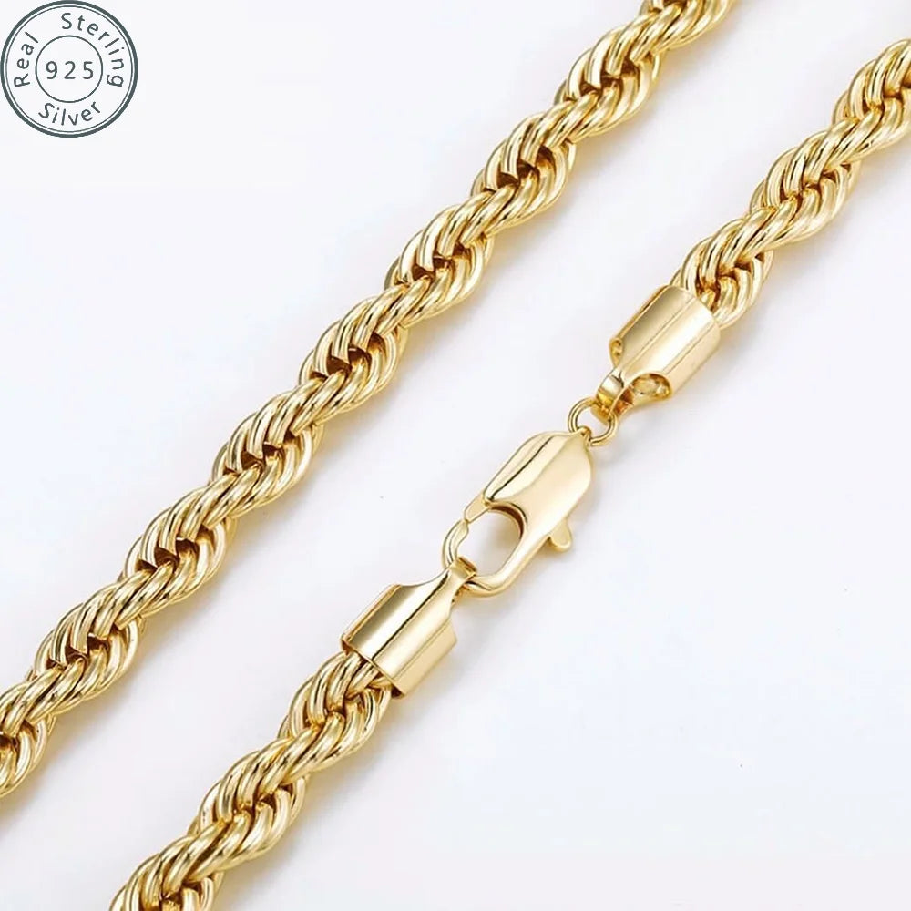 Gold Rope Chain Necklace 24K Real Gold Plated Diamond Cut
