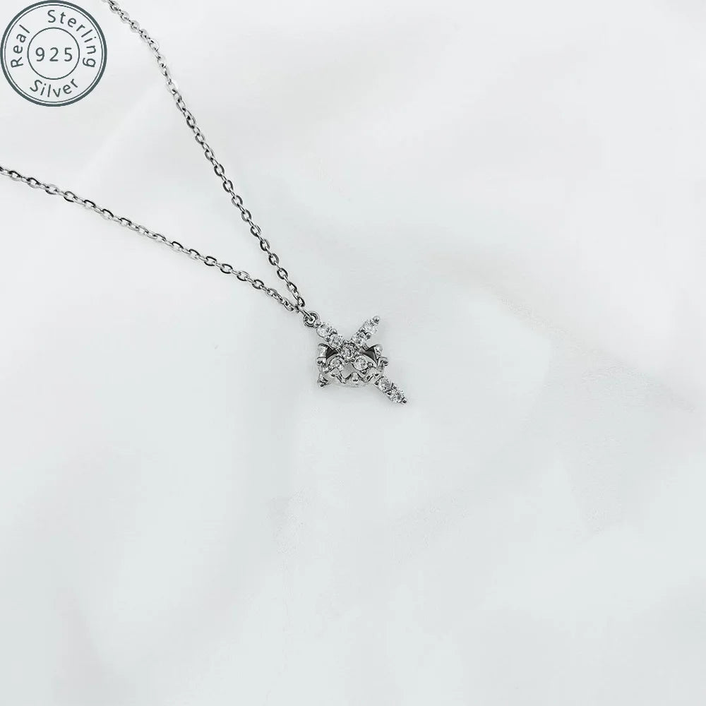Women's Crown Cross Necklace 14K Gold Plated Pendant with Zircon for Parties