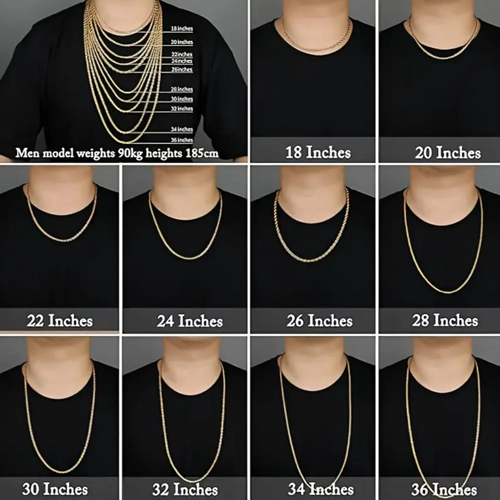 Gold Rope Chain Necklace 24K Real Gold Plated Diamond Cut