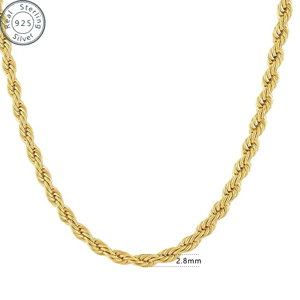 Gold Rope Chain Necklace 24K Real Gold Plated Diamond Cut