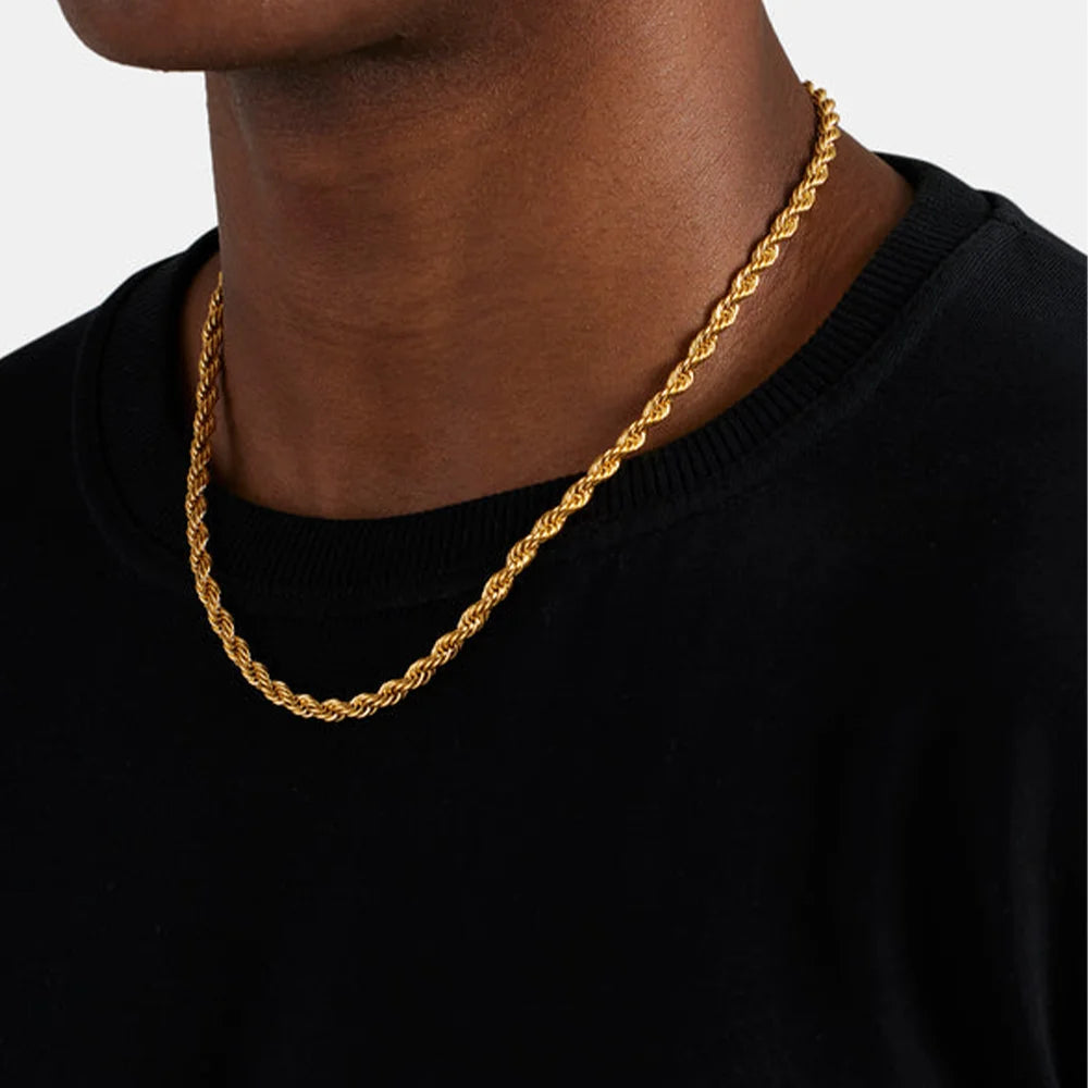 Gold Rope Chain Necklace 24K Real Gold Plated Diamond Cut