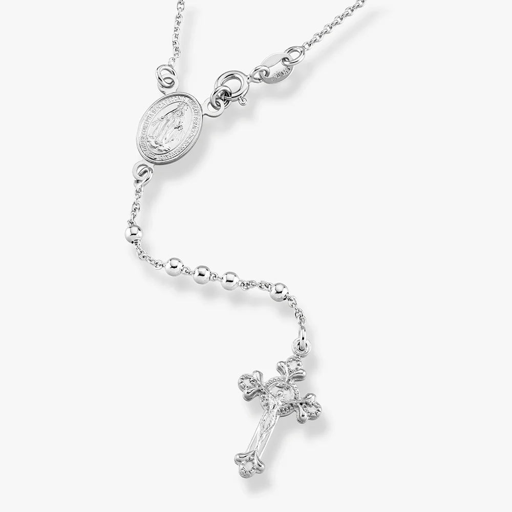 Italian 925 Sterling Silver Rosary Bead Cross Y Necklace